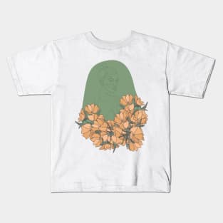 Abstract Figure Line Art with Flowers Kids T-Shirt